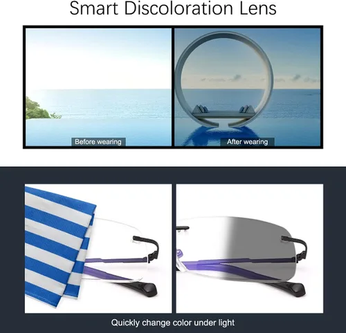 Vista 4 de K.LAVER Anteojos de lectura bifocales sin montura de transición, fotocromáticos, protección UV400, lentes de titanio para hombres