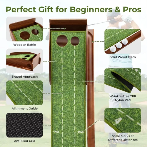 Vista 3 de Alfombrilla de golf para interiores con putter y 5 bolas, juego de devolución automática de bolas, terciopelo mate para el hogar, oficina, patio