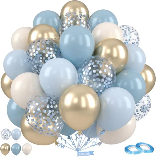 Vista 11 de Globos azules y negros, globos de graduación de 12 pulgadas, globo de látex de confeti azul oscuro, negro, blanco, plateado metálico, para niños