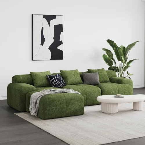 Vista 10 de Sofá Seccional Modular Moderno en Forma de L para Sala de Estar, Sofá de 3 Plazas de Gran Tamaño con Asiento Profundo y Otomana Móvil – Sin Montaje