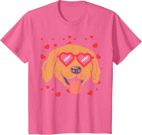 Vista 42 de Golden Retriever cara corazón gafas día de San Valentín perro regalo camiseta Negro
