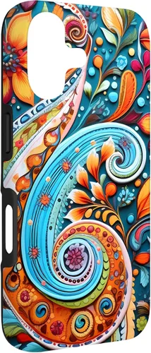 Vista 3 de Vivid Blue and Orange Paisley Floral Art Case for iPhone 17