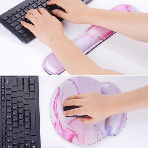 Vista 6 de Almohadilla para mouse con reposamuñecas para teclado, espuma viscoelástica, juegos de almohadillas de descanso para escribir cómodamente y aliviar