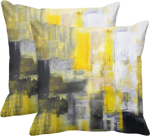 Vista 9 de Emvency Juego de 2 fundas de almohada modernas con pintura abstracta negra, blanca y gris, fundas de almohada decorativas para sofá, decoración