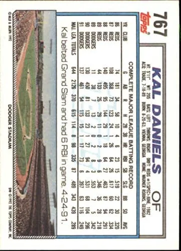Vista 2 de 1992 Topps #767 Kal Daniels MLB Baseball Trading Card
