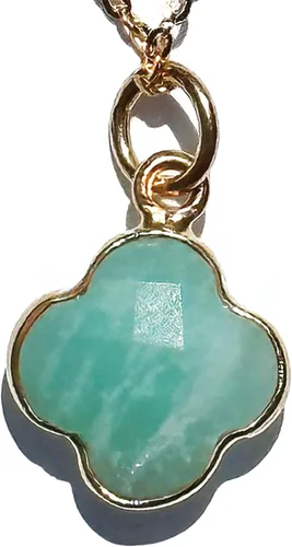 Vista 28 de Genuine Gemstone Necklace, Carved Four Leaf Clover Shape, Amethyst, Moonstone, Amazonite, Tourmaline, Labradorite, 925 Sterling Silver Jewelry