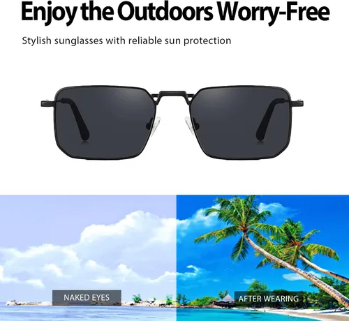 Vista 5 de Naomi - Gafas de sol rectangulares clásicas, retro, marco de metal, tamaño pequeño, protección UV UV400, para hombres y mujeres