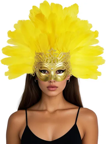 Vista 6 de Tocado de plumas para mujer, máscara de carnaval, tocado de plumas para carnaval, accesorios de fiesta de Mardi Gras