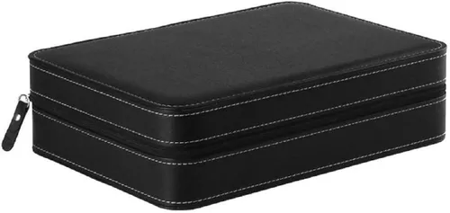 Vista 6 de Caja de reloj portátil organizador de cuero PU ataúd con cremallera estilo clásico 10 rejillas multifunción pulsera pantalla caso