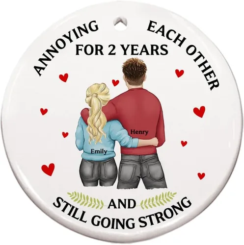 Vista 5 de Adorno personalizado de cerámica para parejas, adornos personalizados, regalo romántico de boda, regalo romántico para parejas, regalos de despedida
