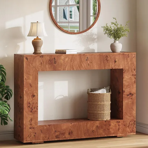 Vista 11 de AMERLIFE Mesa consola de madera Burl de 63 pulgadas con 2 cajones de Marrón