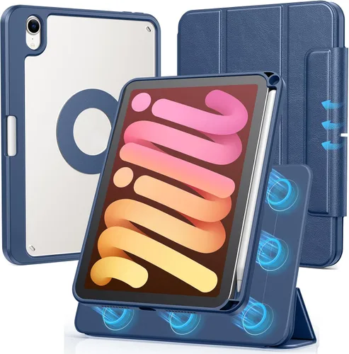 Vista 18 de SPARIN Funda para iPad mini 7 A17 Pro 2024/iPad Mini 6 2021 de 8.3 pulgadas, cubierta magnética desmontable, soporte vertical/horizontal con soporte