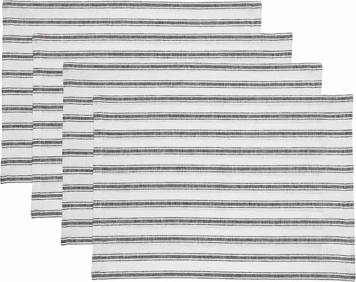 Vista 3 de Solino Home Capri Ticking - Manteles individuales a rayas, de 14 x 19 pulgadas, juego de 4 unidades, tela natural, 100 % lino europeo, tela natural