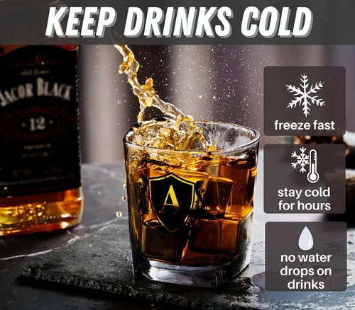 Vista 4 de Regalos de whisky para hombres, vaso de whisky con inicial personalizada con piedras de whisky para papá, novio, mejores amigos, compañeros