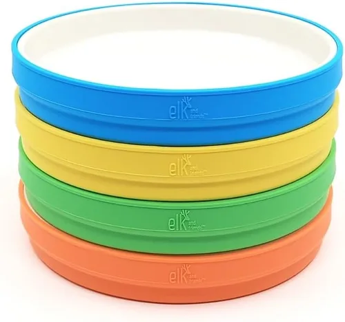 Vista 9 de Elk and Friends Platos blancos de porcelana para niños de 7.8 pulgadas con fundas de silicona, adecuados para bebés/niños pequeños, aptos