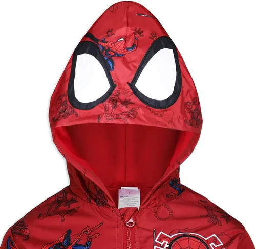 Vista 5 de Marvel Spiderman - Cortavientos con capucha y cremallera para niños pequeños - Rojo