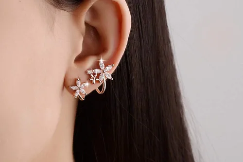 Vista 3 de Aretes tipo dormilona chapados en plata de ley con circonita cúbica para mujeres y niñas, para cartílago, trepador, circonita cúbica, clip