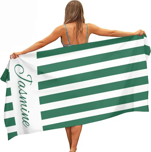 Vista 10 de Toallas de playa personalizadas para niños y adultos, toallas de playa a rayas personalizadas con nombre, toallas de microfibra sin arena