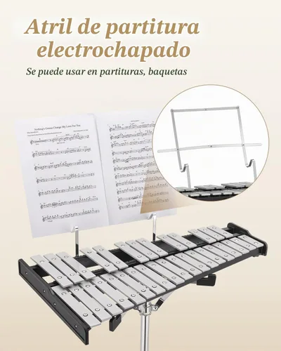 Vista 5 de Kit de Glockenspiel y Xilófono Eastar Avanzado de 32 Notas para Principiantes, Kit de Percusión con Almohadilla de Práctica de Tambor de 8 Pulgadas