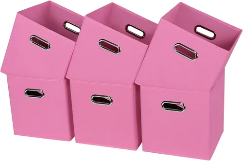 Vista 24 de Contenedores de almacenamiento de tela negra, 13 x 13 x 13 pulgadas, cajas de almacenamiento plegables con doble asa, caja organizadora de tela