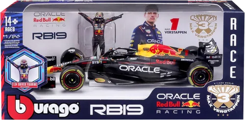 Vista 8 de Bburago 1:24 2023 Race Oracle Red Bull RB19 - Coche fundido a presión con figura #1 de Verstappen