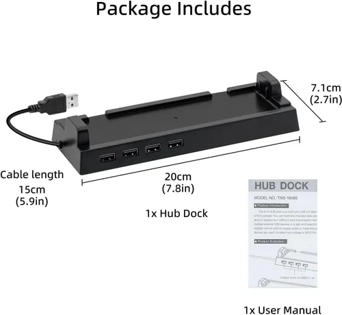 Vista 8 de Mcbazel Hub USB para muelle de interruptor, 4 puertos USB 2.0 Hub Dock compatible con NS Switch - Negro