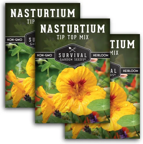 Vista 11 de SURVIVAL GARDEN SEEDS - Semillas de Capuchina para Plantar al Aire Libre – Variedad Reliquia Tip Top Mix de Flores Comestibles y Plantas Compañeras