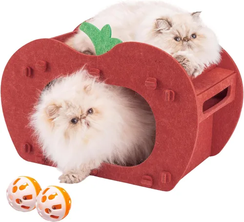 Vista 9 de Casa de cama para gatos de fieltro grueso, condominio de escondite para Verde
