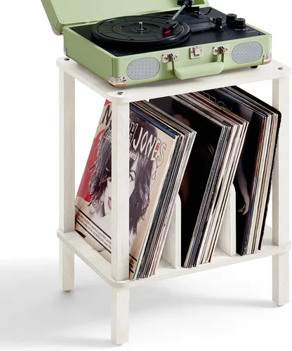 Vista 16 de LELELINKY Soporte para tocadiscos de 2 niveles con almacenamiento de discos de vinilo hasta 100 álbumes, soporte para discos de dormitorio y mesa
