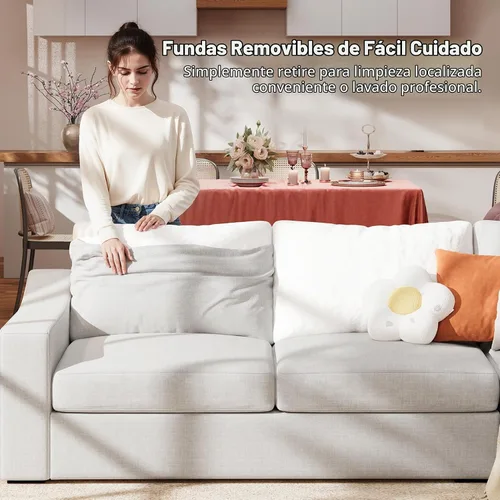 Vista 3 de ABCASA - Sofá seccional en forma de L con apoyabrazos anchos para sala de estar, funda de cojín extraíble, sofás modernos de lino premium de 3