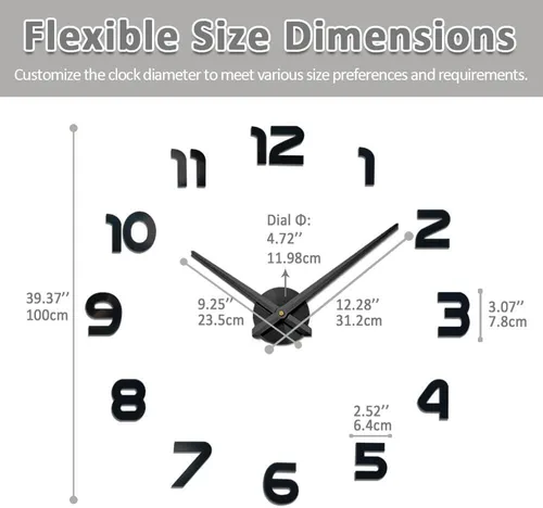 Vista 5 de Mintime Reloj de pared grande con pilas DIY reloj de pared para sala de estar/oficina decorativa moderna