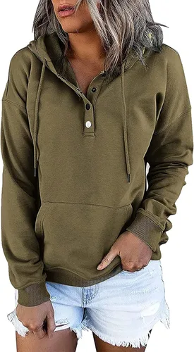 Vista 78 de Sudaderas con capucha para mujer, con cuello de botón, sin botones, con cordón, manga larga, lindas, ropa para adolescentes y niñas