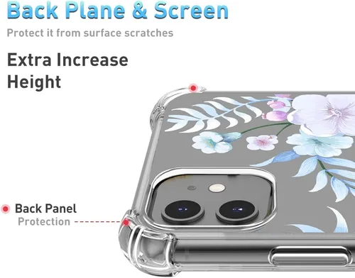 Vista 6 de Funda para iPhone 11 con protector de pantalla, diseño floral transparente para mujer, a prueba de golpes, suave, 6.1 pulgadas (hibisco)