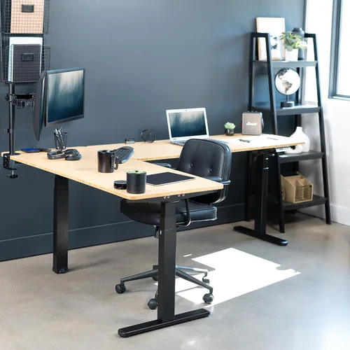Vista 2 de VIVO DESK-KIT-3E8BO - Escritorio eléctrico de altura ajustable de 83 x 60 pulgadas para trabajar de pie, con 2 cubiertas sólidas de bambú, marco