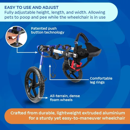 Vista 3 de Silla de ruedas de perro para perros pequeños, 26 a 69 libras, de Walkin' Wheels, 5, Azul