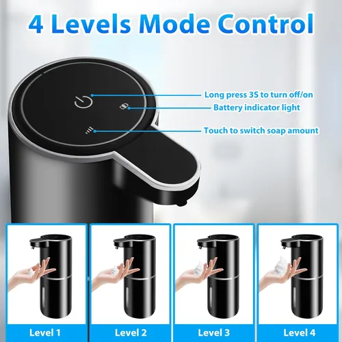 Vista 2 de Paquete de 2 dispensadores automáticos de jabón espumoso, 12.8 onzas, 12.8 fl oz, recargable por USB, dispensador eléctrico de jabón de manos de 4