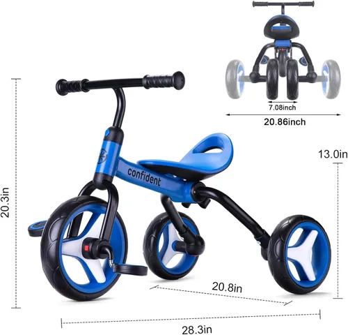 Vista 8 de YGJT Triciclo 4 en 1 para niños pequeños de 2 a 5 años, triciclos plegables para niños pequeños con asiento ajustable y pedal extraíble, juguetes