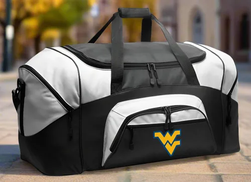 Vista 2 de West Virginia University Duffel Bag Large WVU Maleta o gimnasio Deportes Gear Bag, Negro -, Talla única, Maleta de lona Wvu