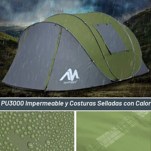 Vista 5 de 6 Person Easy Pop Up Tents for Camping - AYAMAYA Double Layer Waterproof Instant Tent with Vestibule & Porch, Large Size Family Tent Automatic Setup