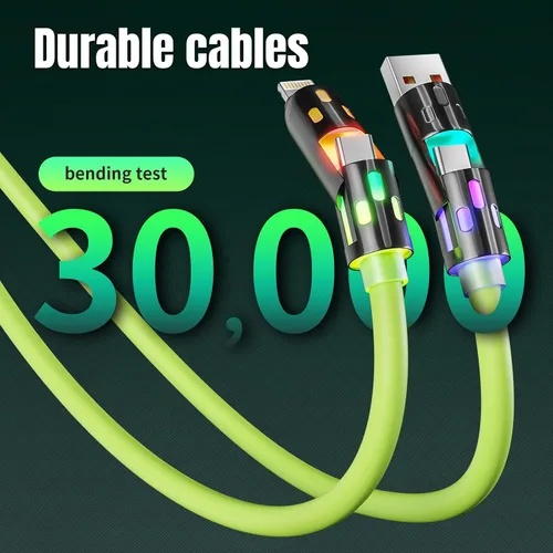 Vista 5 de Cable USB C a Lightning, cable de carga 4 en 1 de 240 W, 5 pies, cable de carga múltiple USB A/C a C/Lightning con luz para iPhone 16/15/14/13