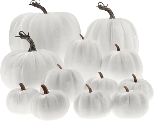 Vista 11 de Gresorth 12 calabazas artificiales grandes de terciopelo para Halloween, hechas a mano, decoración de centro de mesa de cosecha de otoño