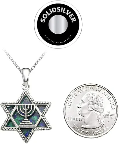 Vista 5 de Collar con colgante de plata de ley con diseño de estrella de David y Menorah de cristal antiguo romano