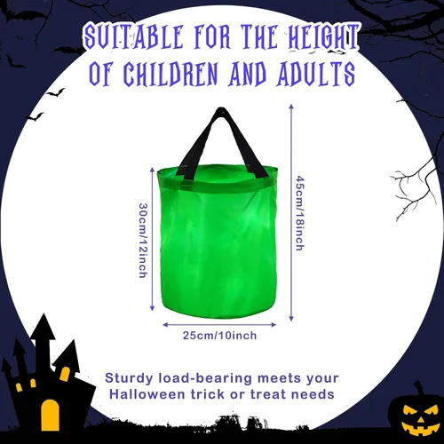 Vista 3 de 2 bolsas de dulces de Halloween con luz LED, bolsas de fiesta de Halloween, multiusos, reutilizables, bolsas para Halloween para dulce o dulce Verde