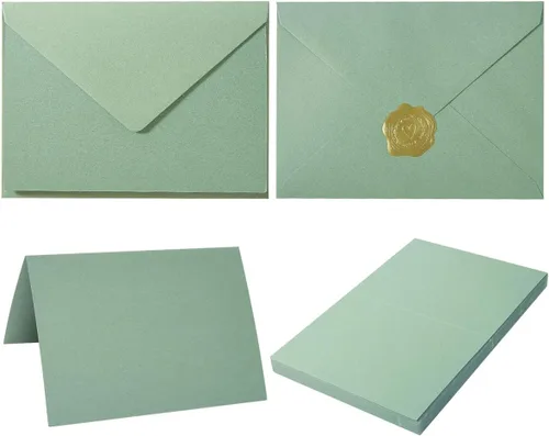 Vista 7 de Paquete de 50 sobres A6 color crema con tarjetas de cartulina gruesa plegada de 4 x 6 pulgadas y calcomanías doradas para tarjetas de felicitación