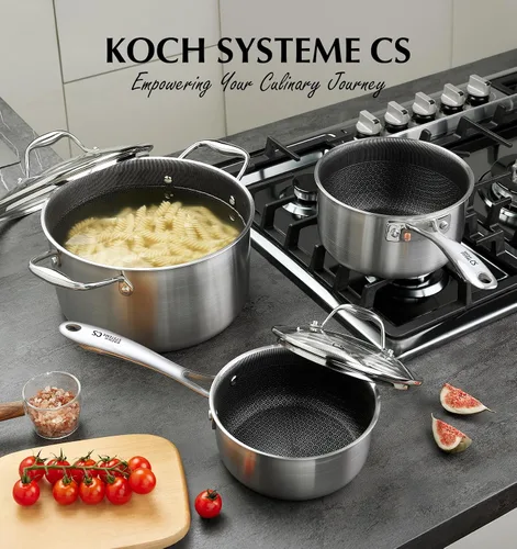 Vista 6 de KOCH SYSTEME CS Triply Stainless Steel Cookware Set 6 Piece, Nonstick Hybrid Pots Set 2QT & 3QT & 8QT, Kitchen Cookware Set with Honeycomb
