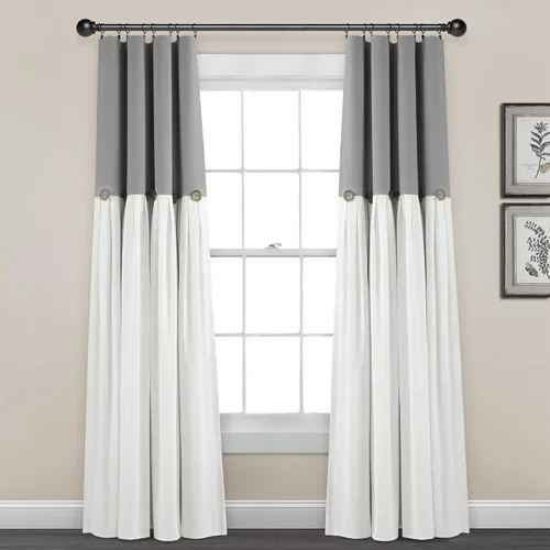 Vista 29 de Lush Decor - Cortinas de lino con botones de estilo granja, panel individual, diseño plisado de dos tonos de 40 pulgadas de ancho x 108 pulgadas