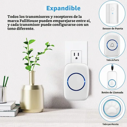 Vista 4 de FullHouse - Kit de timbre inalámbrico impermeable, más de 1000 pies de alcance Blanco