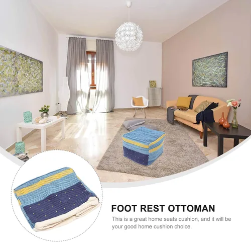 Vista 7 de UPKOCH Taburete cuadrado hecho a mano, otomano, cojín de piso de almacenamiento, para sala de estar, dormitorio, cojín de lino de algodón, cojín