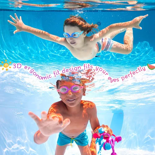 Vista 7 de Macarrie 6 gafas de natación para niños, sin fugas, antiniebla, para niños y niñas, con clip para la nariz, tapones para los oídos, de 3 a 14 años