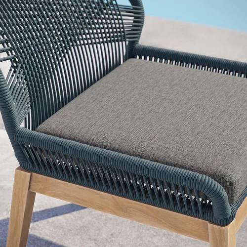 Vista 7 de Wellspring - Silla de comedor de madera maciza de teca para patio al aire libre, color azul grafito, cómodo, jardín, restaurante, asiento moderno